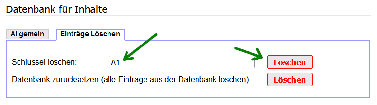 Einzelne Einträge aus der Datenbank für Inhalte löschen