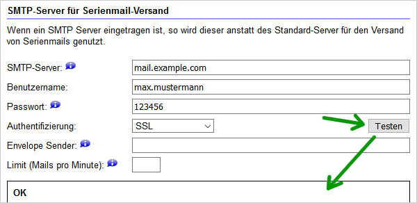 SMTP-Server für den Versand von Serienmails eintragen